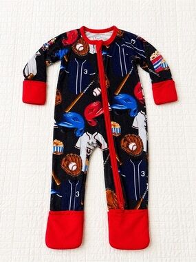 Neverland Bamboo 3-6 mo baby Baseball Theme One-Piece Pajamas